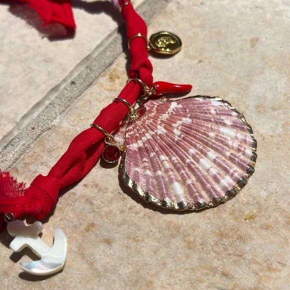 🐚 ❤️Hand Made Bandana Necklace Sea Secret Fresh Water Pearl ❤️ - Picture 6 of 9